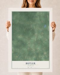 Map of Butler, Michigan, 24 x 36 inch print in a white wood frame