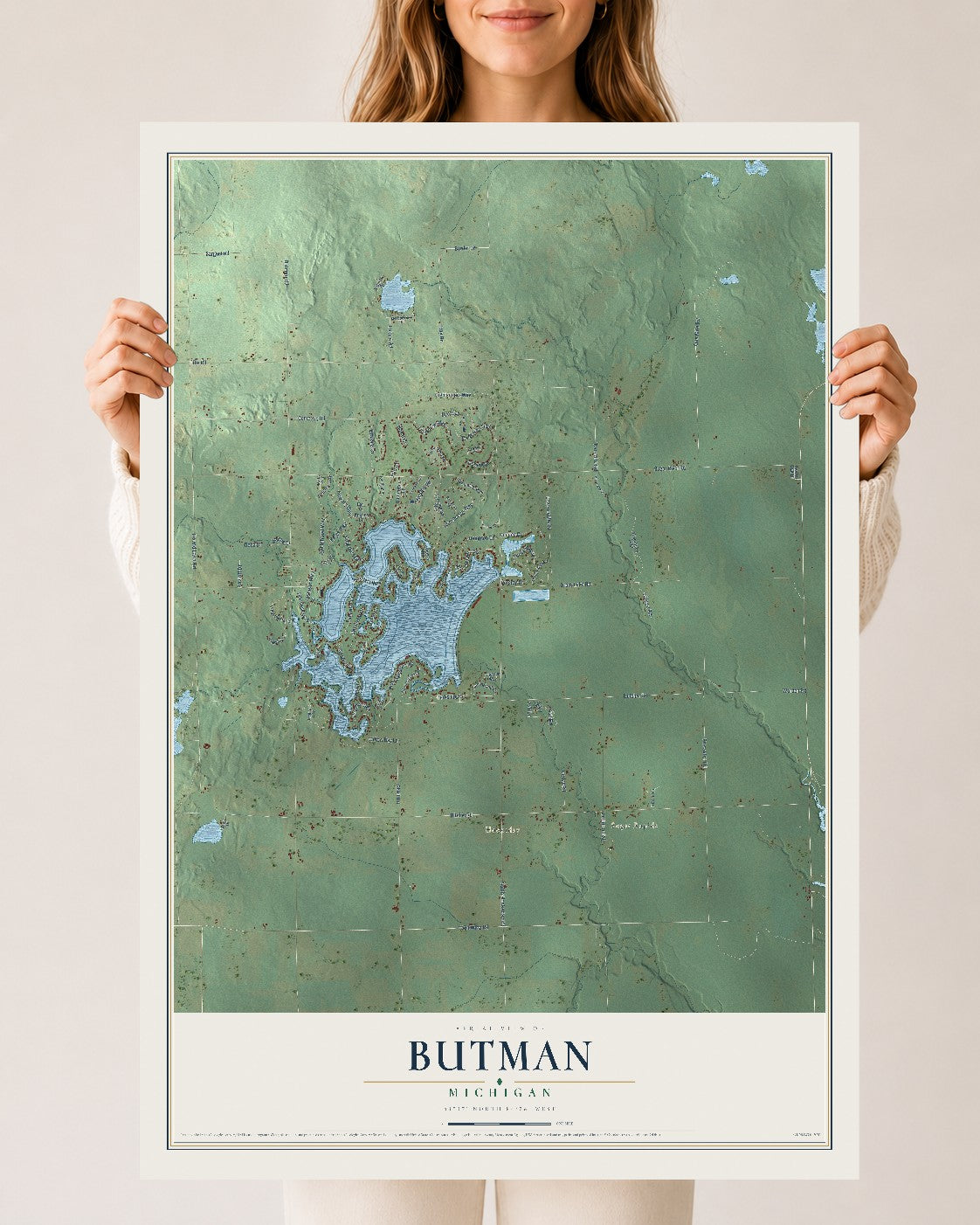 Map of Butman, Michigan, 24 x 36 inch unframed archival matte print