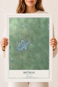 Map of Butman, Michigan, 18 x 24 inch print in a white wood frame