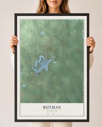 Map of Butman, Michigan, 24 x 36 inch print in a black wood frame