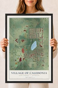 Map of Caledonia, Michigan, 18 x 24 inch print in a black wood frame