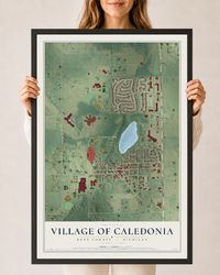 Map of Caledonia, Michigan, 24 x 36 inch print in a black wood frame