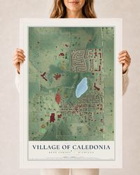 Map of Caledonia, Michigan, 24 x 36 inch print in a white wood frame