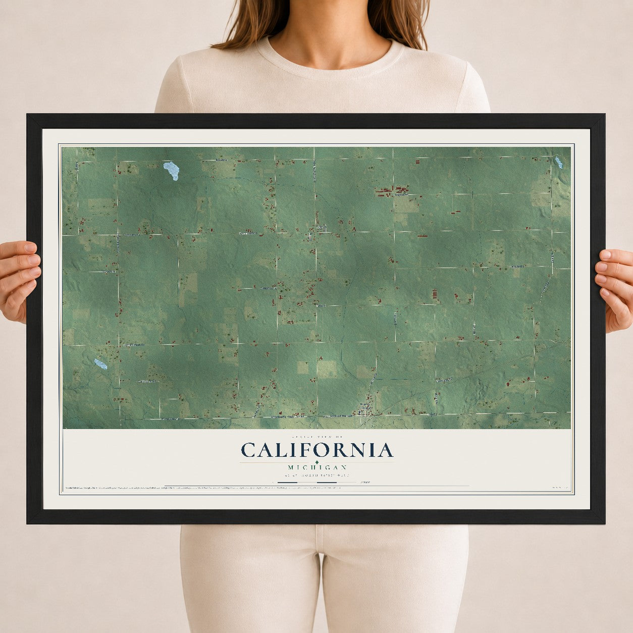 Map of California, Michigan, 18 x 24 inch print in a black wood frame
