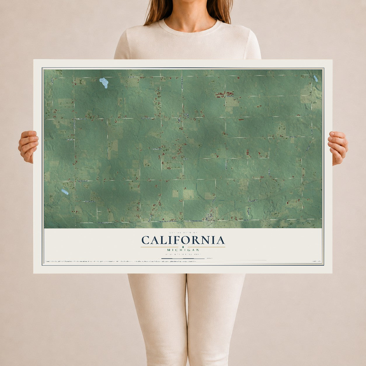 Map of California, Michigan, 24 x 36 inch unframed archival matte print