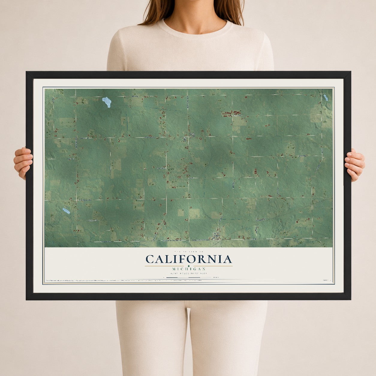 Map of California, Michigan, 24 x 36 inch print in a black wood frame
