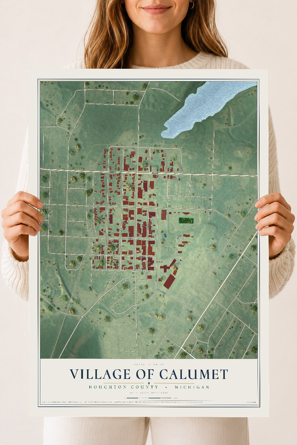Map of Calumet, Michigan, 18 x 24 inch unframed archival matte print