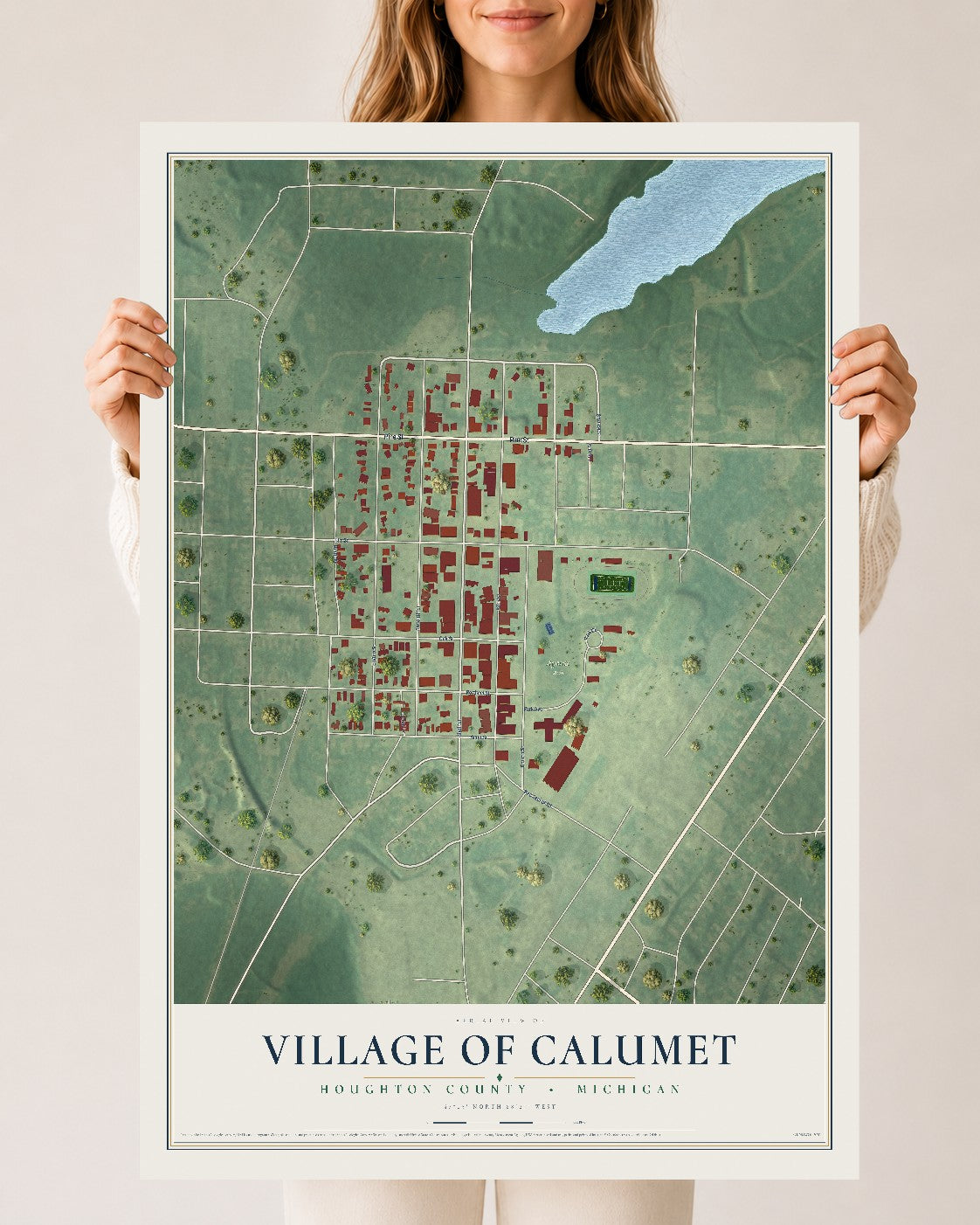 Map of Calumet, Michigan, 24 x 36 inch unframed archival matte print