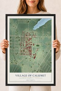 Map of Calumet, Michigan, 18 x 24 inch print in a black wood frame