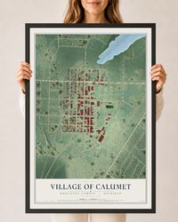 Map of Calumet, Michigan, 24 x 36 inch print in a black wood frame