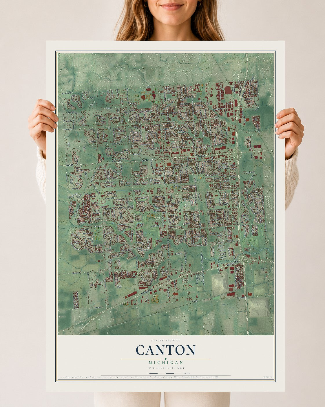 Map of Canton, Michigan, 24 x 36 inch unframed archival matte print