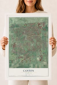 Map of Canton, Michigan, 18 x 24 inch print in a white wood frame