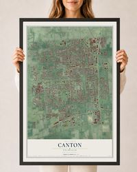 Map of Canton, Michigan, 24 x 36 inch print in a black wood frame