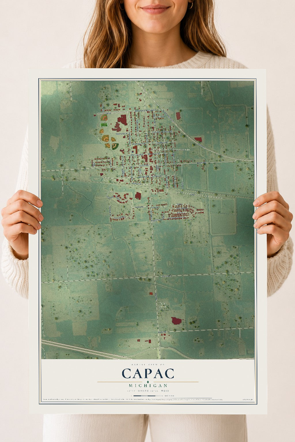 Map of Capac, Michigan, 18 x 24 inch unframed archival matte print