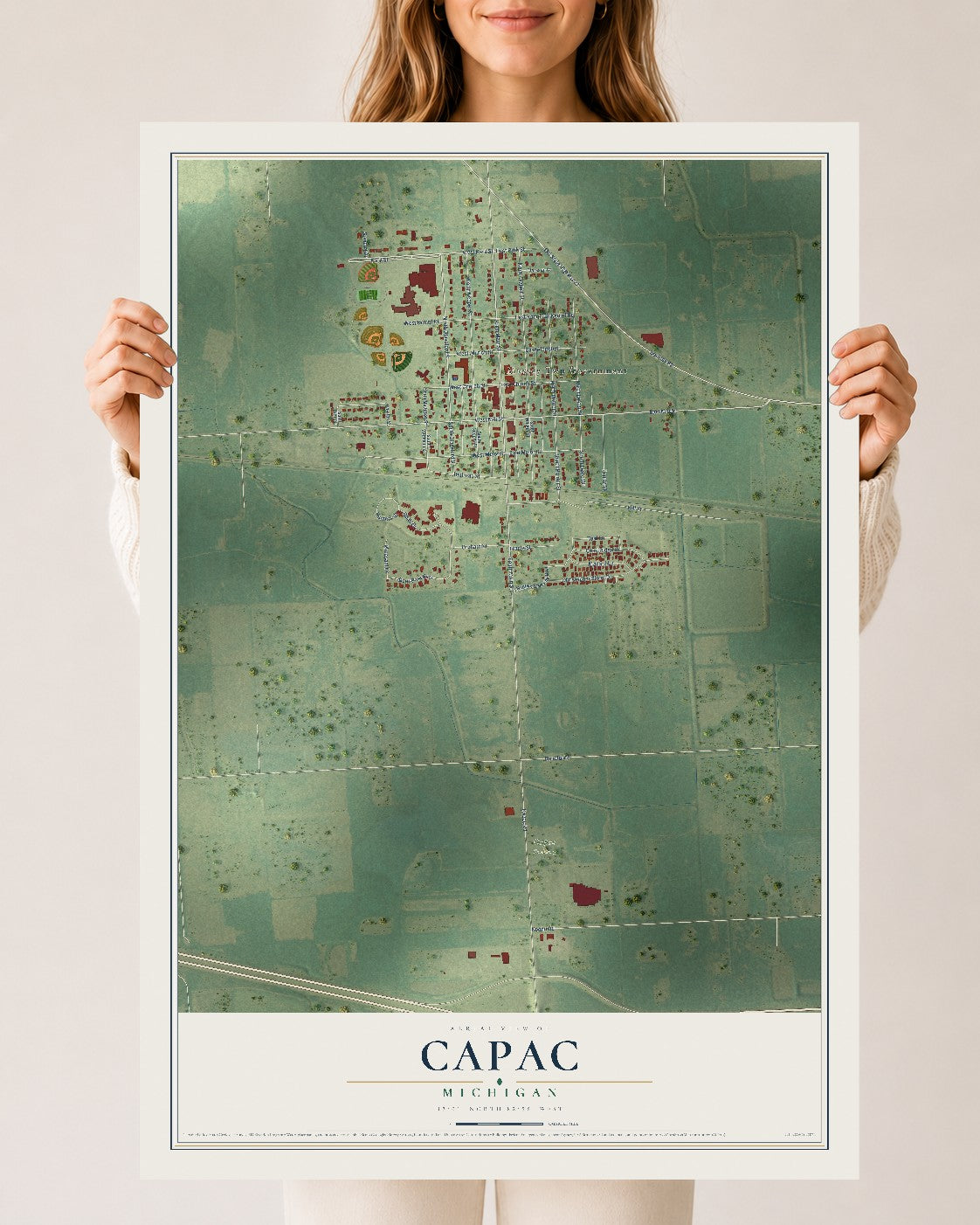 Map of Capac, Michigan, 24 x 36 inch unframed archival matte print