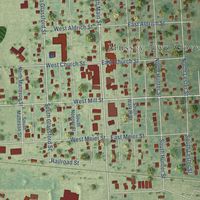 Close-up of the map of Capac, Michigan print showing street and building detail