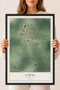 Map of Capac, Michigan, 18 x 24 inch print in a black wood frame