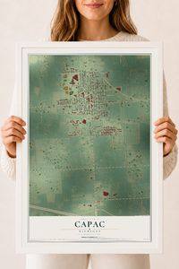 Map of Capac, Michigan, 18 x 24 inch print in a white wood frame