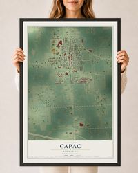 Map of Capac, Michigan, 24 x 36 inch print in a black wood frame