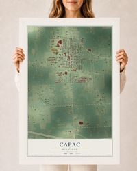 Map of Capac, Michigan, 24 x 36 inch print in a white wood frame