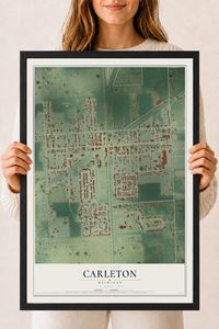 Map of Carleton, Michigan, 18 x 24 inch print in a black wood frame