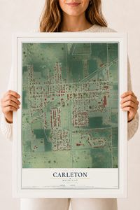 Map of Carleton, Michigan, 18 x 24 inch print in a white wood frame