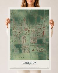 Map of Carleton, Michigan, 24 x 36 inch unframed archival matte print