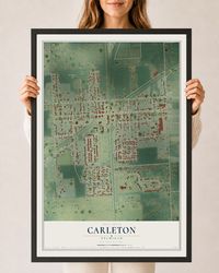Map of Carleton, Michigan, 24 x 36 inch print in a black wood frame