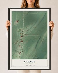 Map of Carney, Michigan, 24 x 36 inch print in a black wood frame