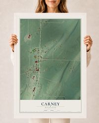 Map of Carney, Michigan, 24 x 36 inch print in a white wood frame