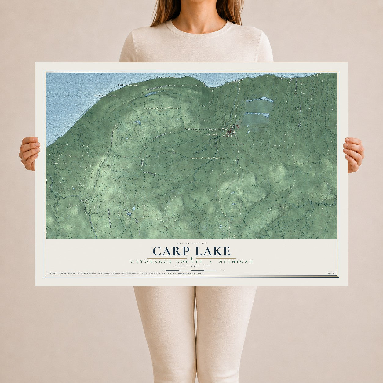 Map of Carp Lake, Ontonagon County, Michigan, 24 x 36 inch unframed archival matte print