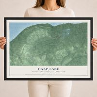 Map of Carp Lake, Ontonagon County, Michigan, 18 x 24 inch print in a black wood frame
