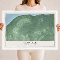 Map of Carp Lake, Ontonagon County, Michigan, 18 x 24 inch print in a white wood frame