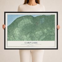 Map of Carp Lake, Ontonagon County, Michigan, 24 x 36 inch print in a black wood frame
