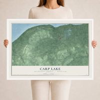 Map of Carp Lake, Ontonagon County, Michigan, 24 x 36 inch print in a white wood frame
