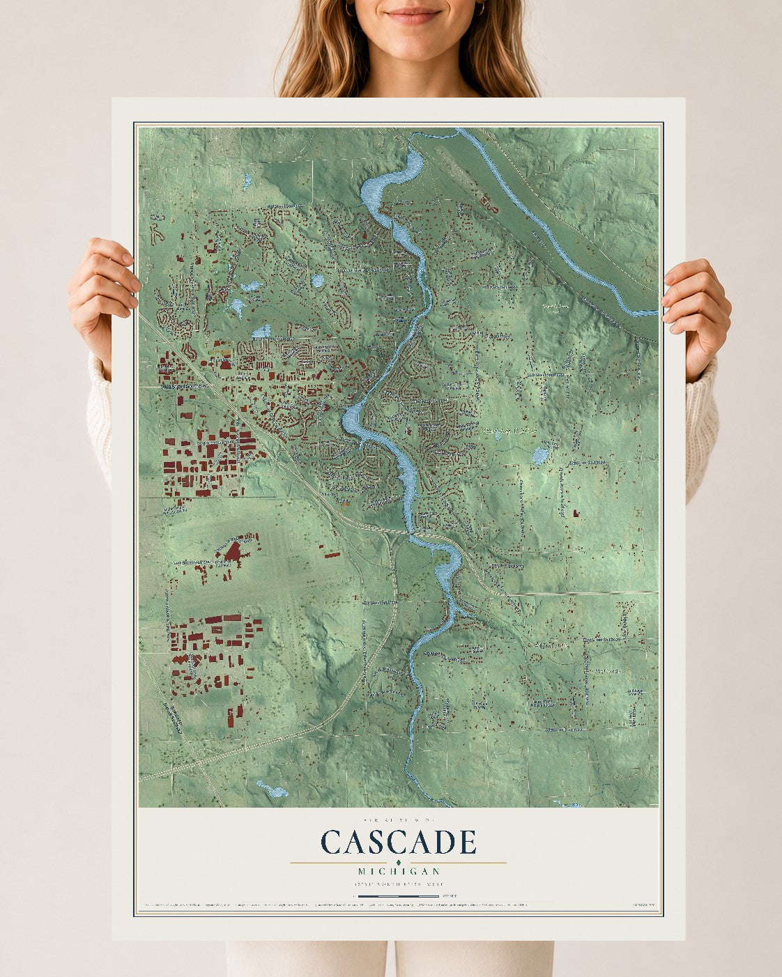 Map of Cascade, Michigan, 24 x 36 inch unframed archival matte print