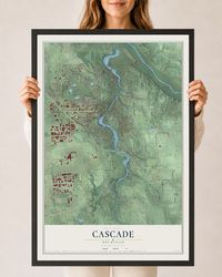Map of Cascade, Michigan, 24 x 36 inch print in a black wood frame