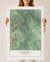 Map of Cascade, Michigan, 24 x 36 inch print in a white wood frame