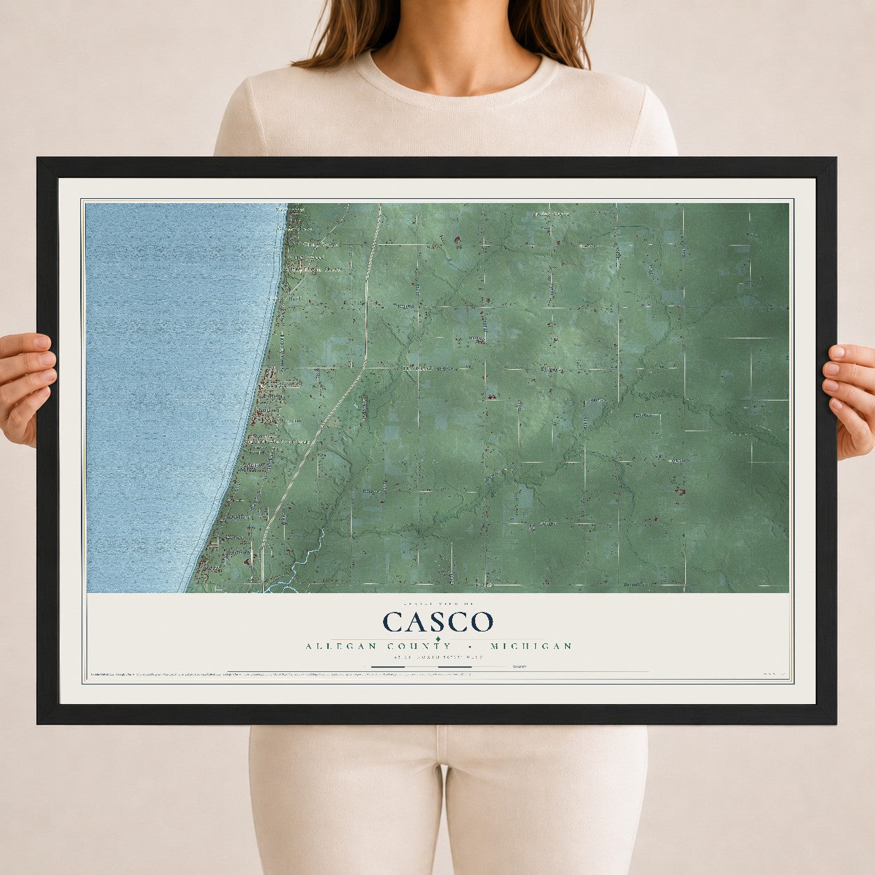 Map of Casco, Allegan County, Michigan, 18 x 24 inch print in a black wood frame