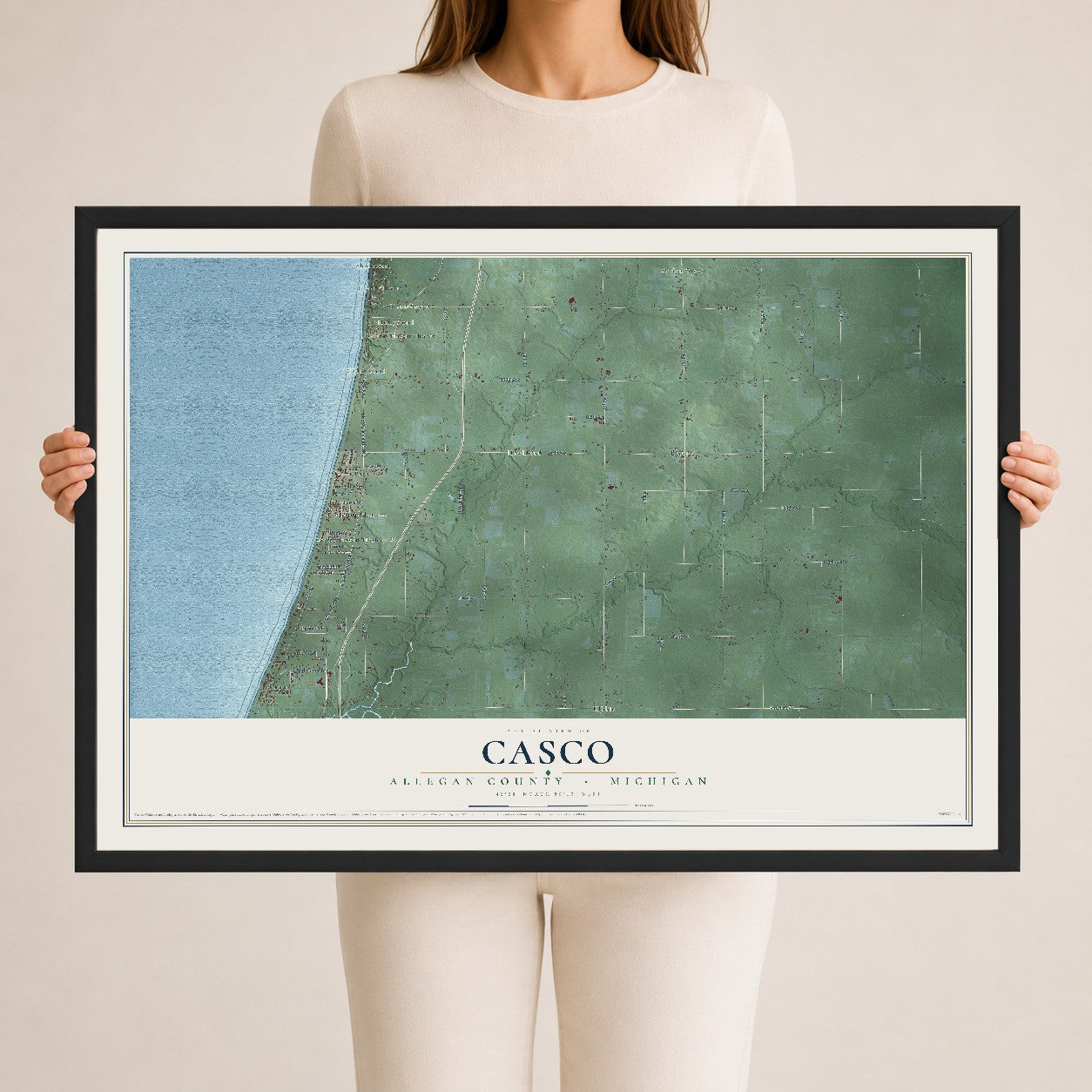 Map of Casco, Allegan County, Michigan, 24 x 36 inch print in a black wood frame