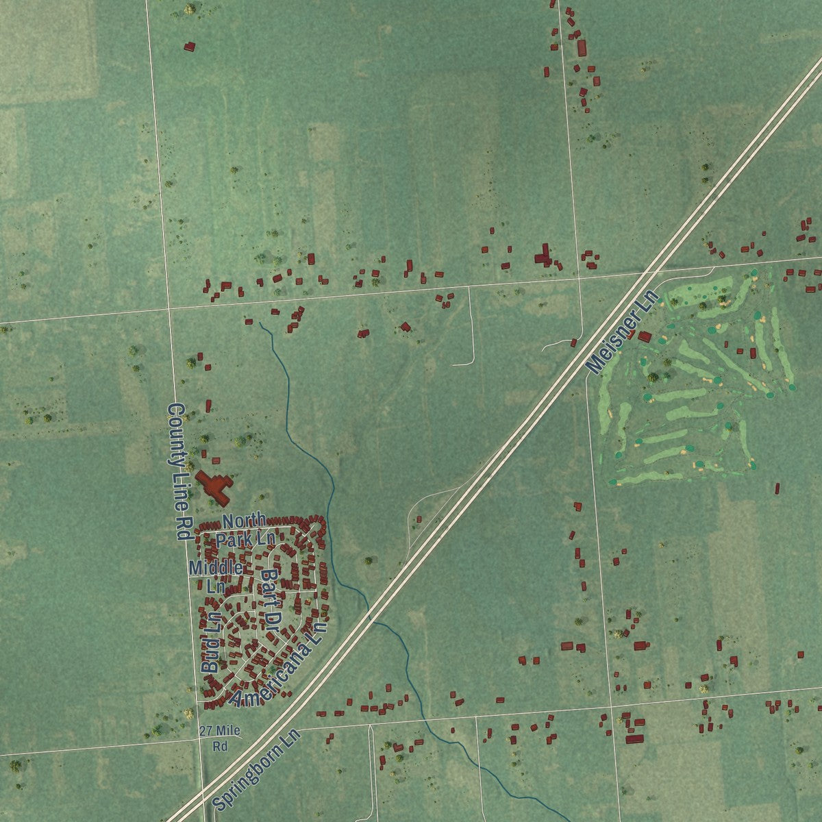 Close-up of the map of Casco, St. Clair County, Michigan print showing street and building detail