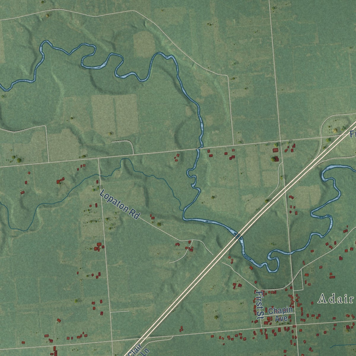 Second close-up of the map of Casco, St. Clair County, Michigan print showing more streets and buildings