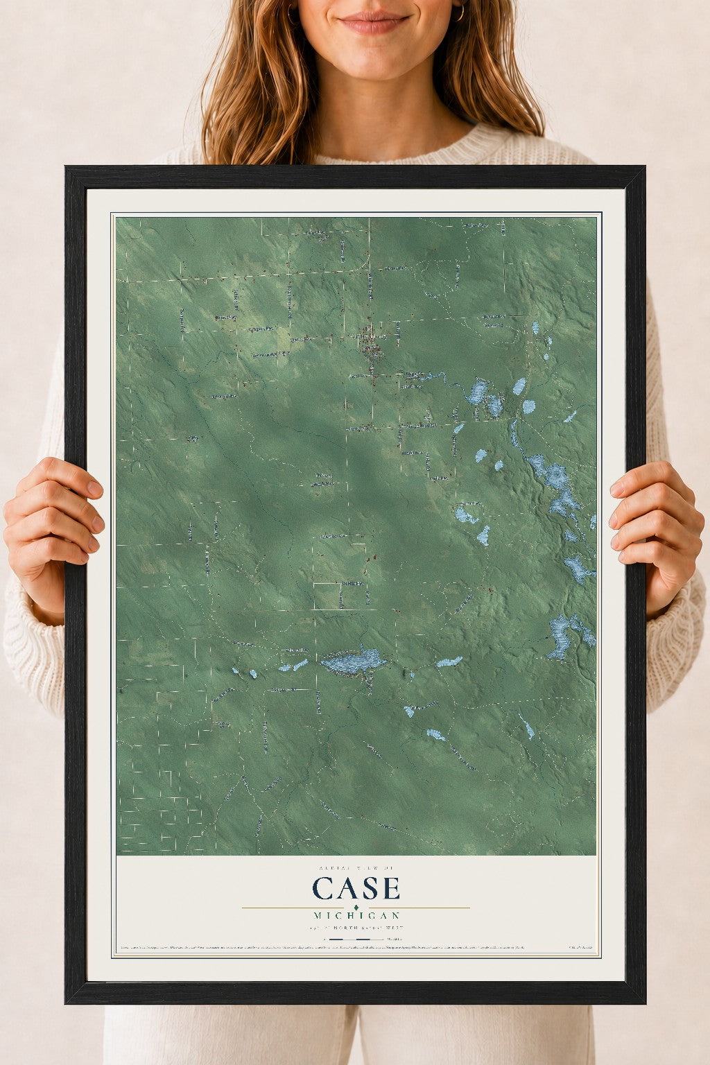 Map of Case, Michigan, 18 x 24 inch print in a black wood frame