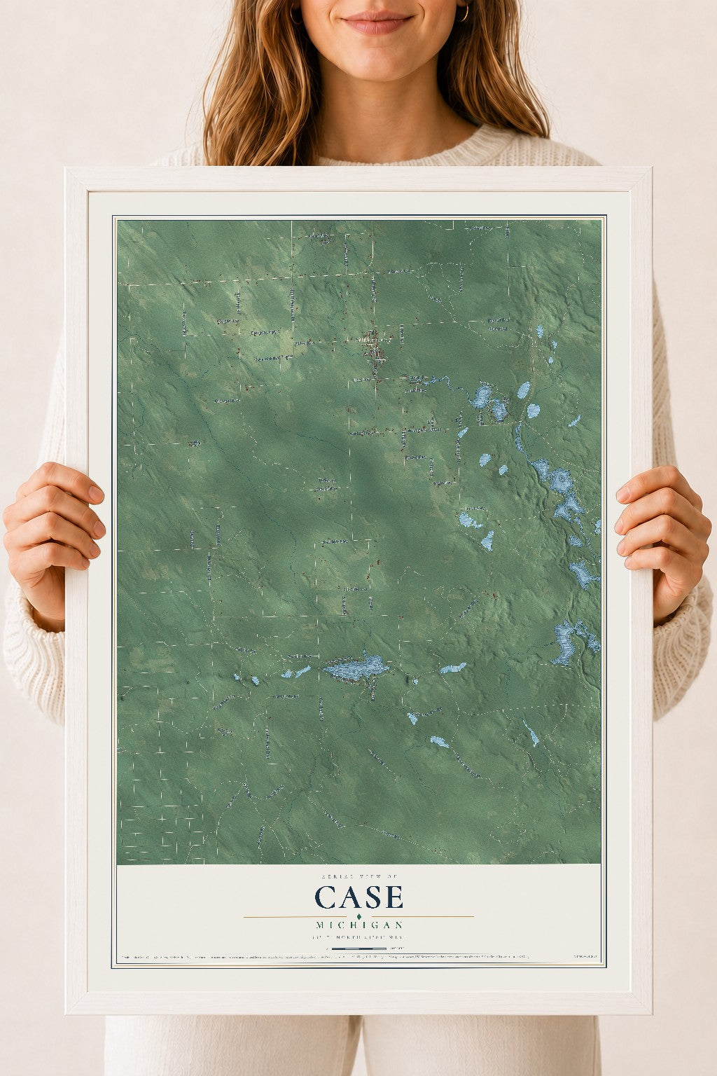 Map of Case, Michigan, 18 x 24 inch print in a white wood frame