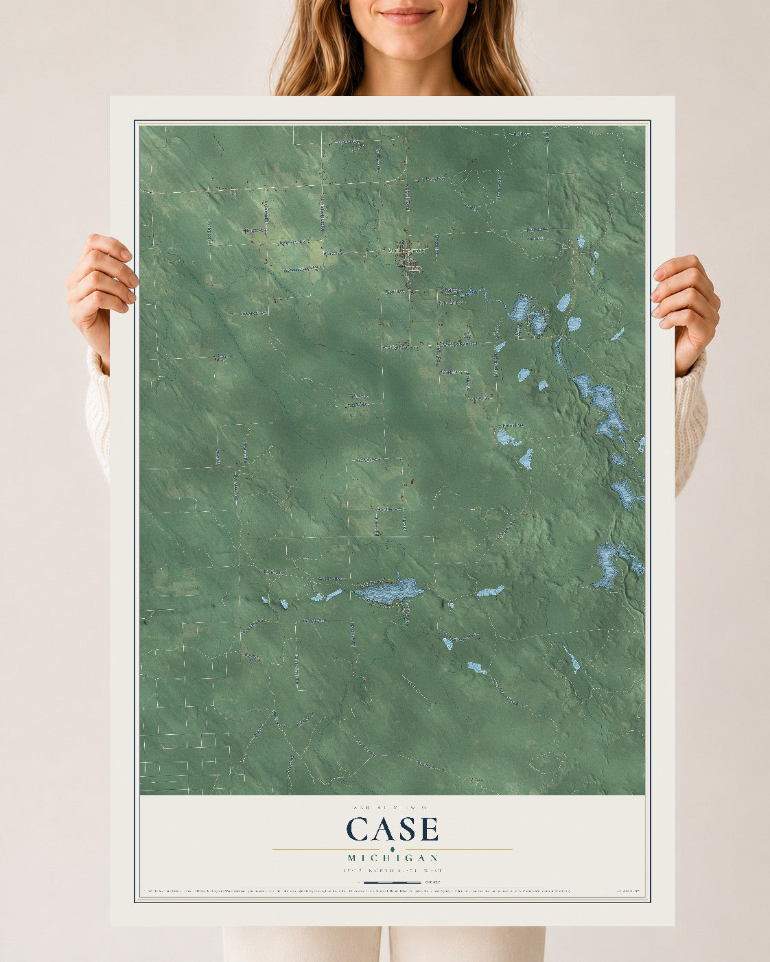 Map of Case, Michigan, 24 x 36 inch unframed archival matte print