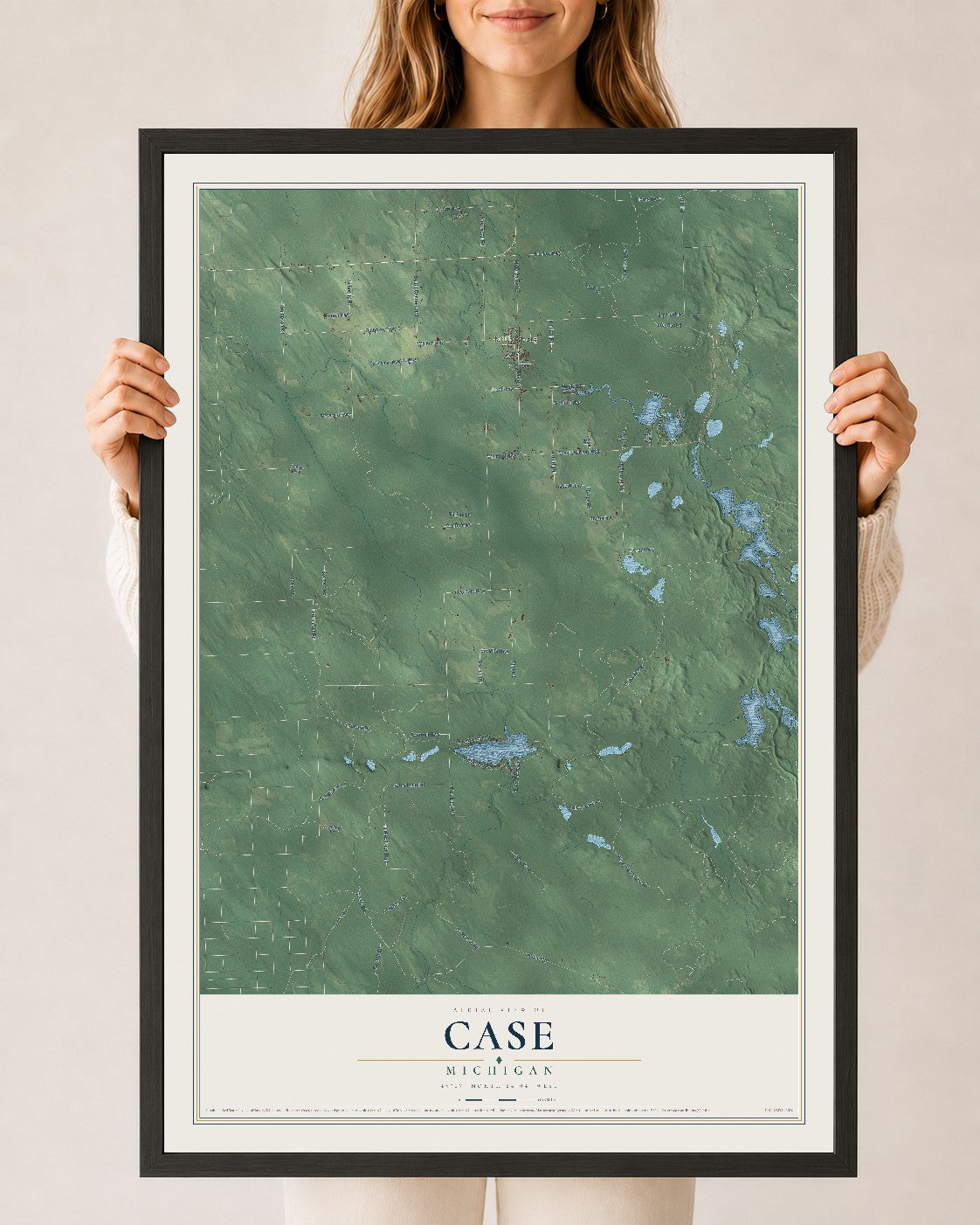Map of Case, Michigan, 24 x 36 inch print in a black wood frame