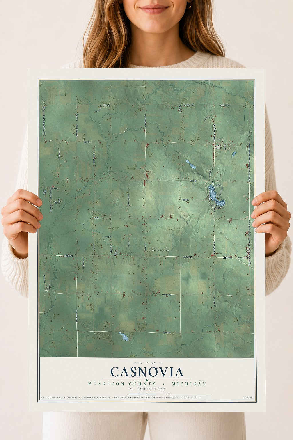 Map of Casnovia, Muskegon County, Michigan, 18 x 24 inch unframed archival matte print
