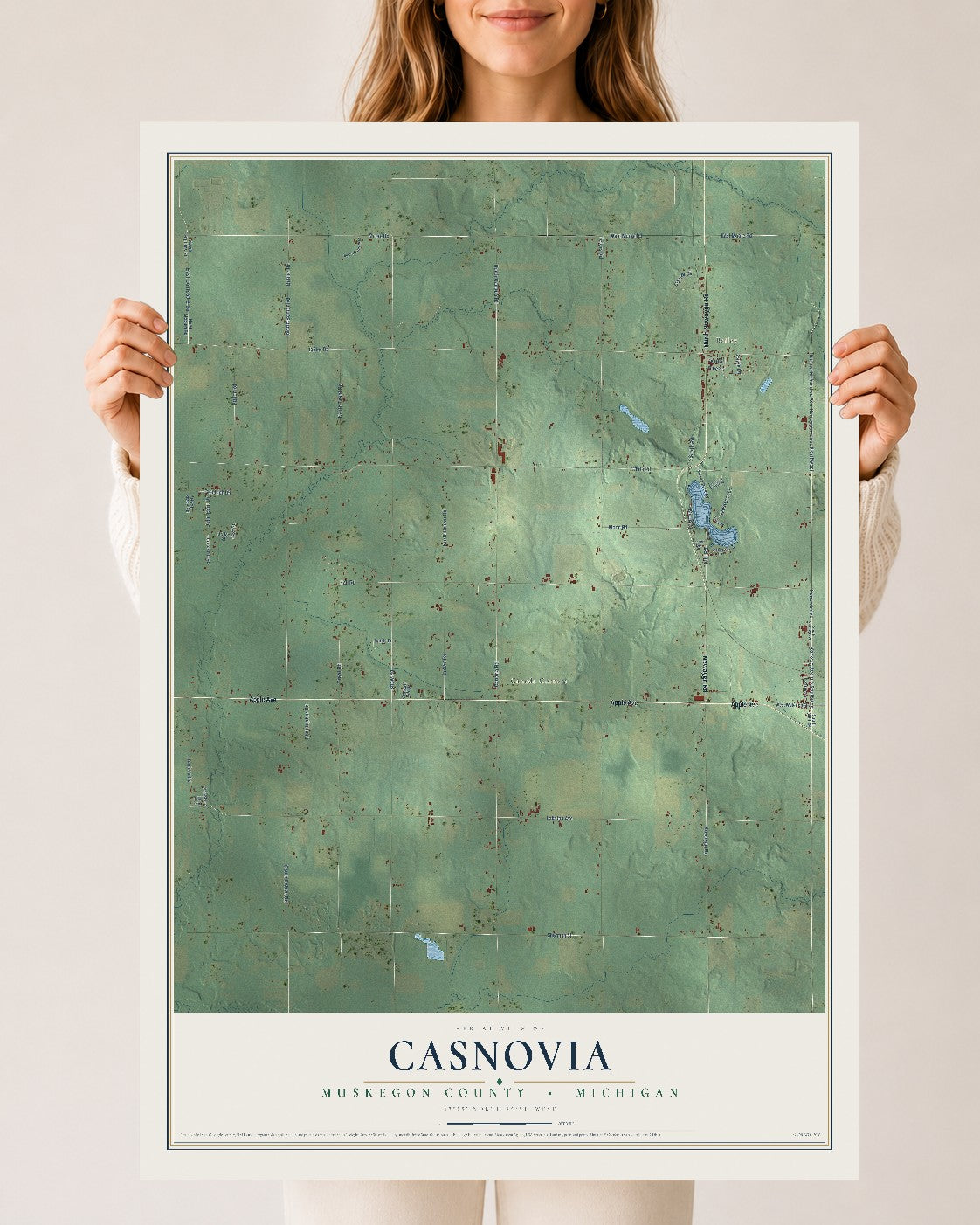 Map of Casnovia, Muskegon County, Michigan, 24 x 36 inch unframed archival matte print