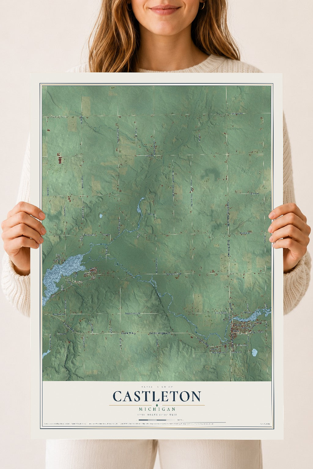 Map of Castleton, Michigan, 18 x 24 inch unframed archival matte print
