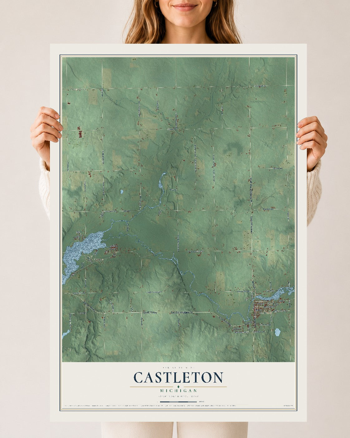 Map of Castleton, Michigan, 24 x 36 inch unframed archival matte print